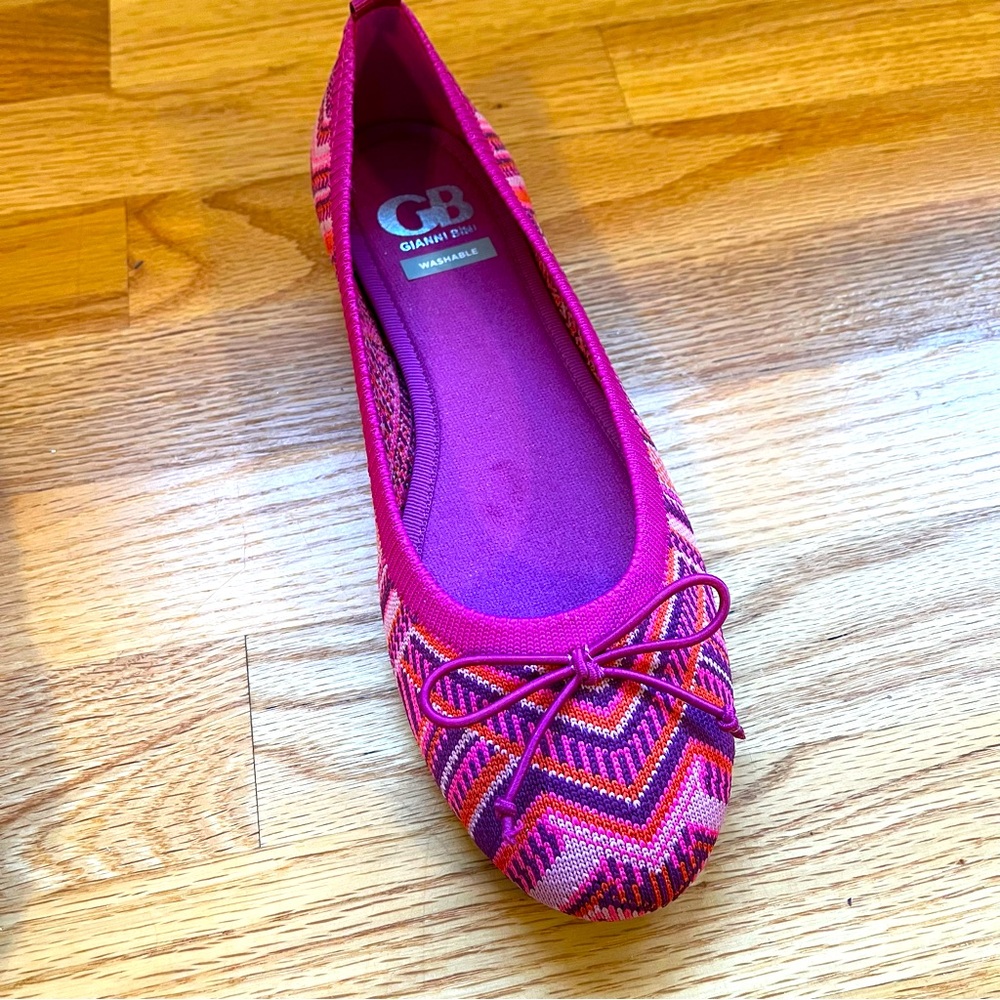 NEW Gianni Bini, Bigg-Starr-A, Pink & Purple Zig Zag Ballet Flats w/Bow